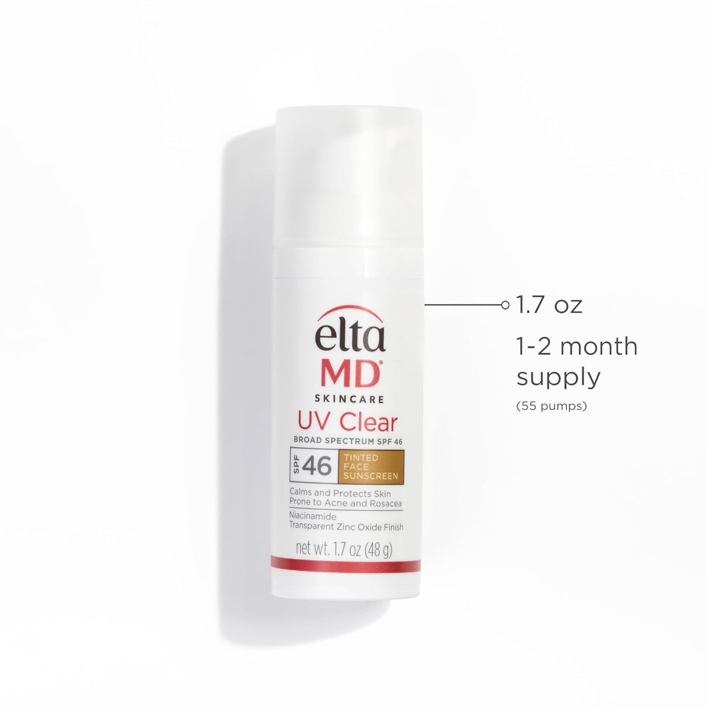 EltaMD Protector Solar Facial con Tinte UV Clear, SPF 46 Libre de Aceite con Óxido de Zinc, Recomendado por Dermatólogos, Relleno de Calcetín