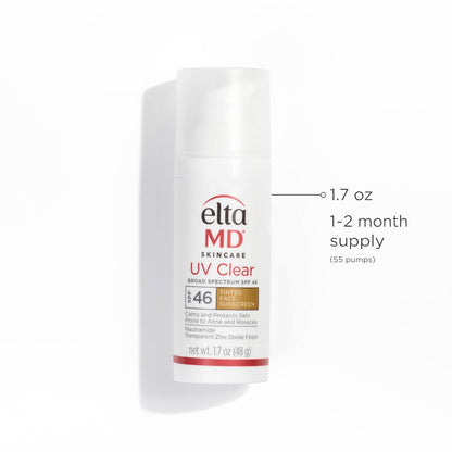EltaMD Protector Solar Facial con Tinte UV Clear, SPF 46 Libre de Aceite con Óxido de Zinc, Recomendado por Dermatólogos, Relleno de Calcetín