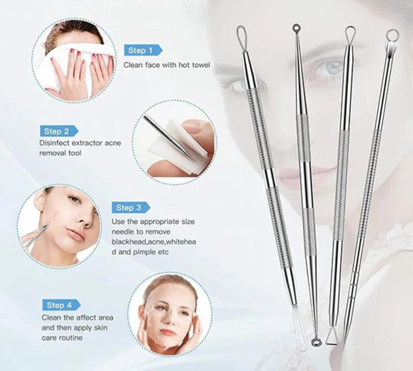 9-in-1 stainless steel blackhead and acne tool set, slanted eyebrow...