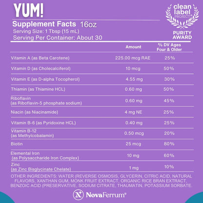 NovaFerrum Yum 16 onzas líquidas | Multivitamínico con hierro para...