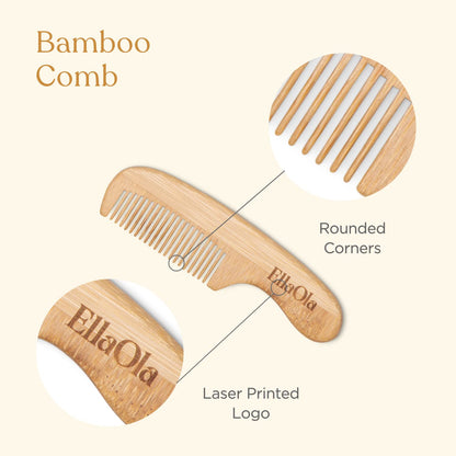 ELLAOLA Juego de cepillo y peine de bambú natural, 3 piezas - Cepillo para costra láctea, cepillo de masaje para el cabello, peine de bambú para niños pequeños, recién nacidos y bebés | Regalo para el