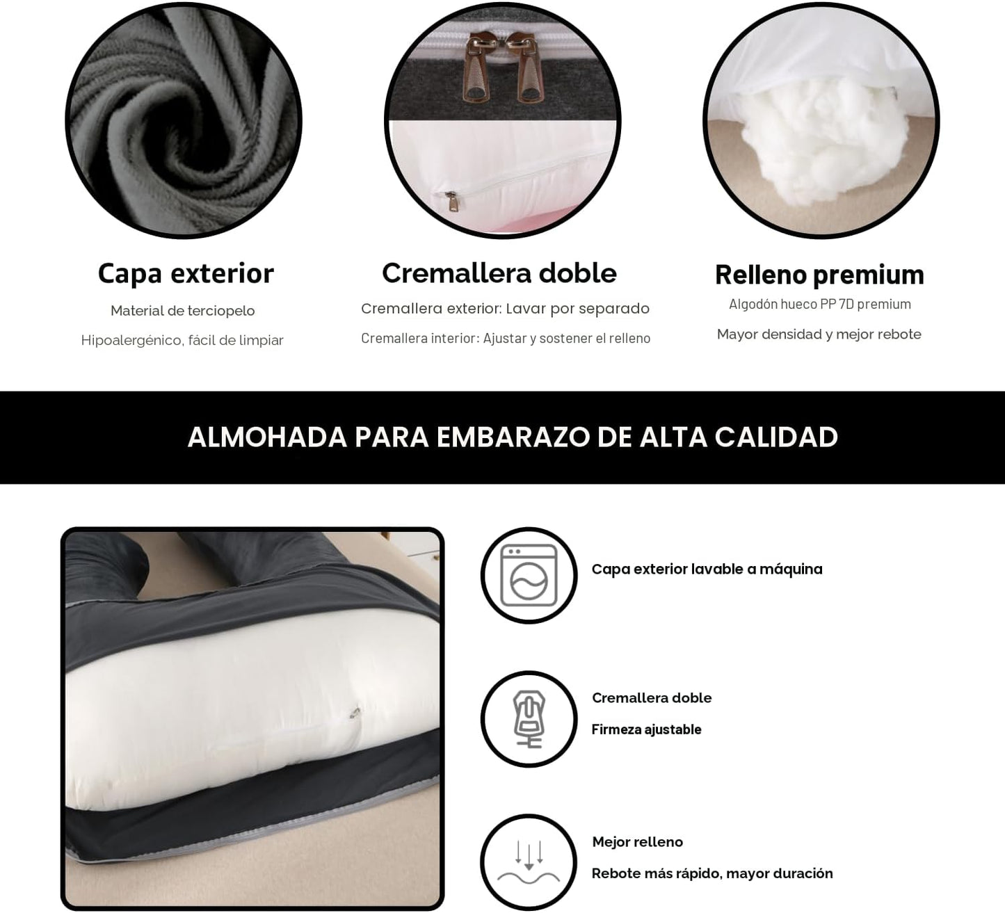 ALLOPERA Almohada de embarazo de 57 pulgadas para dormir, almohada...