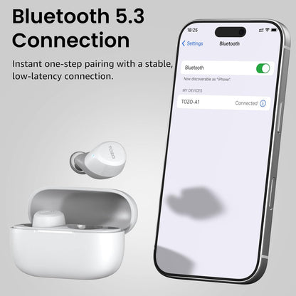 TOZO Auriculares inalámbricos A1 Bluetooth 5.3 de peso ligero en el...
