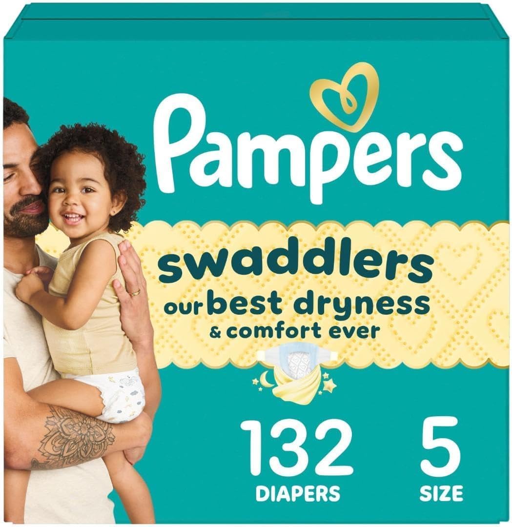 Pañales Pampers Swaddlers, talla 5 (9-17 kg), 132 unidades, absorbe...