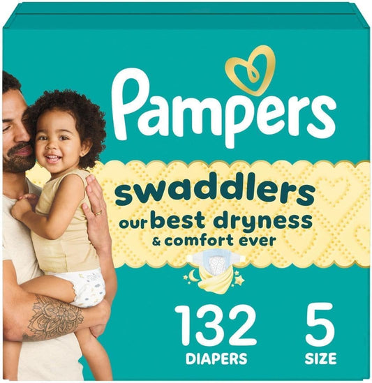 Pañales Pampers Swaddlers, talla 5 (9-17 kg), 132 unidades, absorbe...