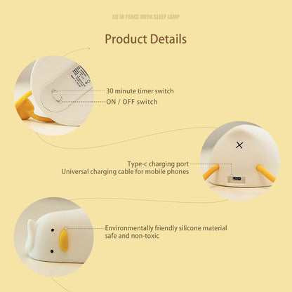 MUID Benson - Luz nocturna de pato acostado plano, lámpara LED de pato suave, lindo pato iluminado, luz nocturna de silicona regulable para guardería, lámpara táctil recargable de mesita de noche para