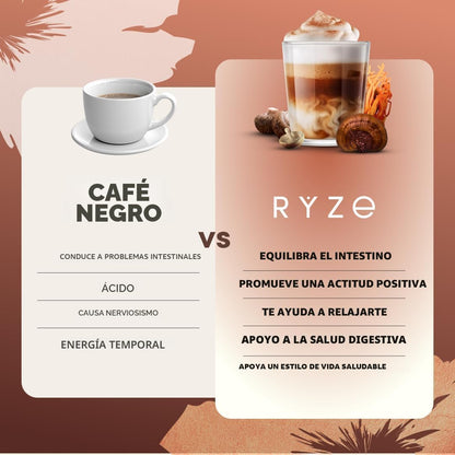 RYZE SUPERFOODS Café de hongos tostado oscuro, 6 hongos adaptogénic...