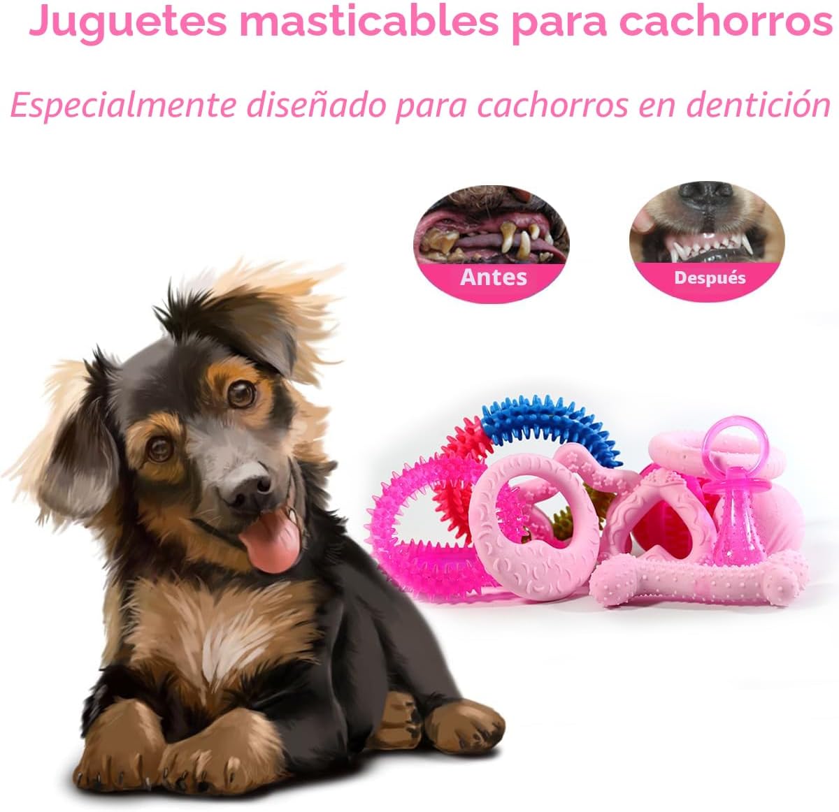 Beiker Paquete de 20 juguetes masticables rosados para cachorros, j...