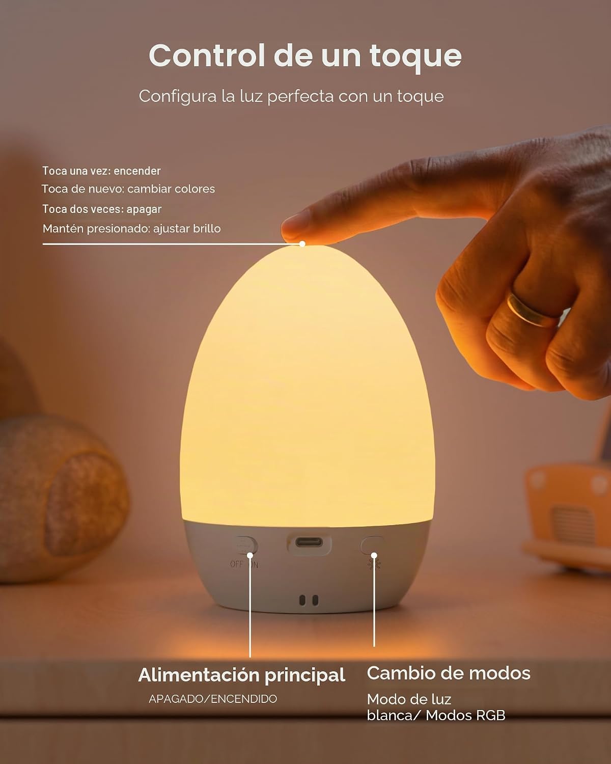 FULNIX Luz de huevo para guardería, control táctil para cuidado de...