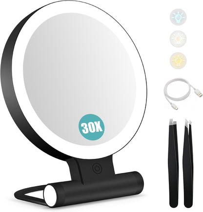 B Beauty Planet Espejo de aumento con luz 30X, espejo de maquillaje...