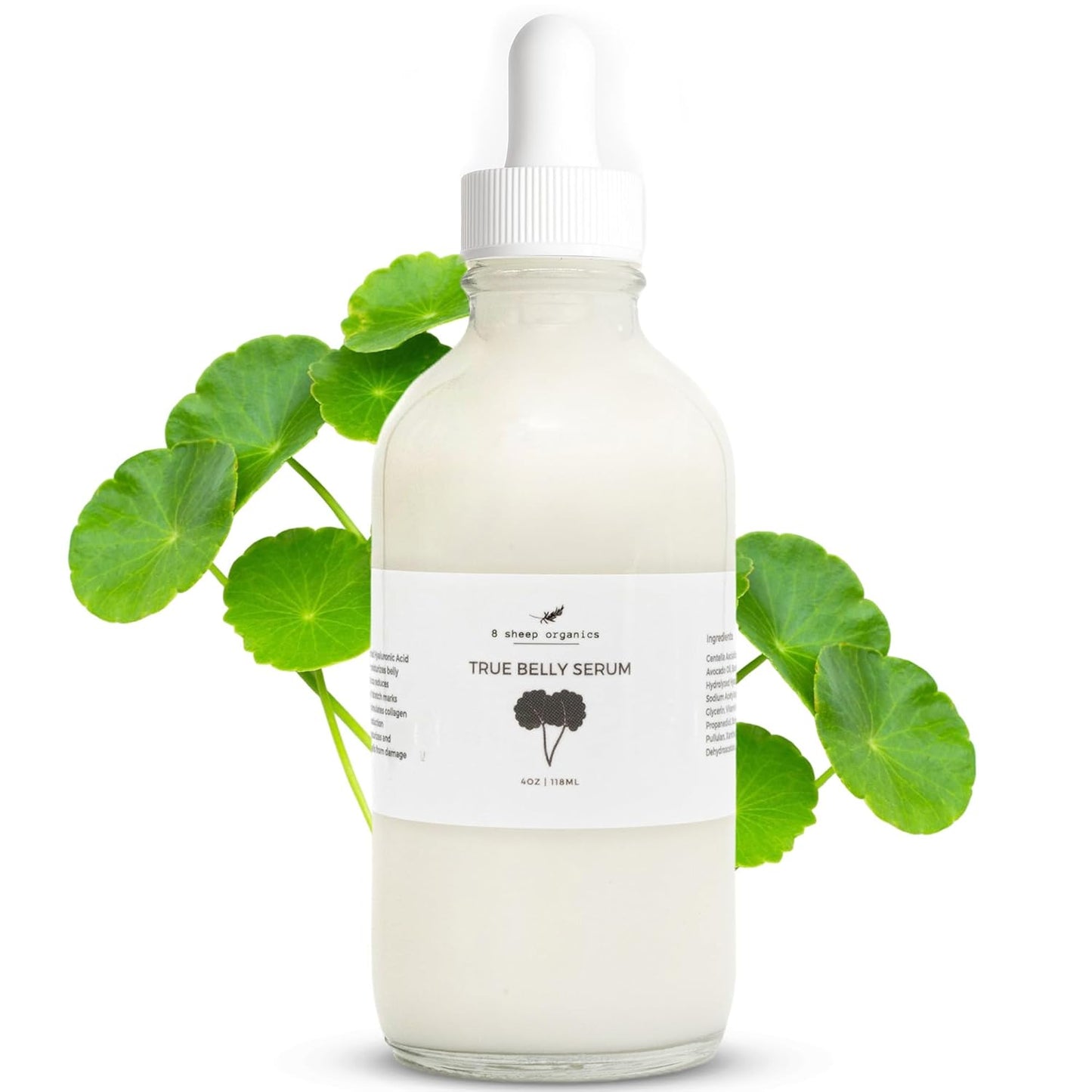 8 Sheep True Belly Serum, aceite para el vientre seguro para el embarazo con ácido hialurónico de triple peso y centella asiática, apoya la hidratación y elasticidad de la piel, fabricado en Estados