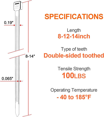 Bridas de tamaño surtido, 8+12+14 pulgadas en forma de V dentadas d...