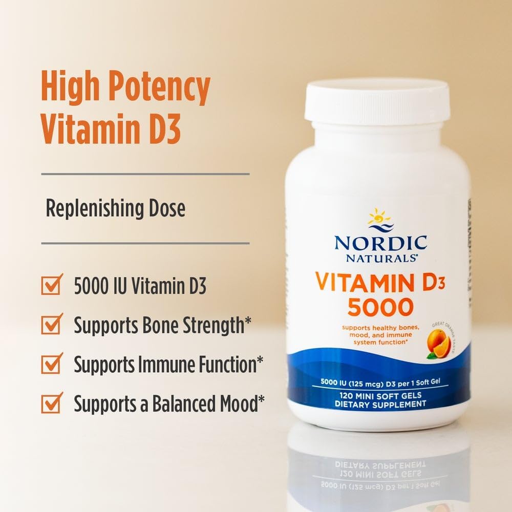 Nordic Naturals Vitamina D3 5000, Naranja - 120 mini geles blandos...
