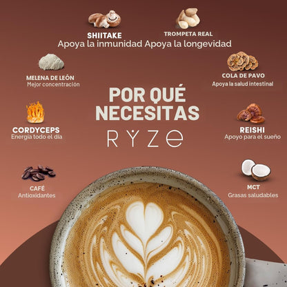 RYZE SUPERFOODS Café de hongos tostado oscuro, 6 hongos adaptogénic...