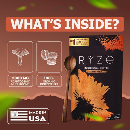 RYZE SUPERFOODS - Kit de inicio de café tostado oscuro de hongos, c...