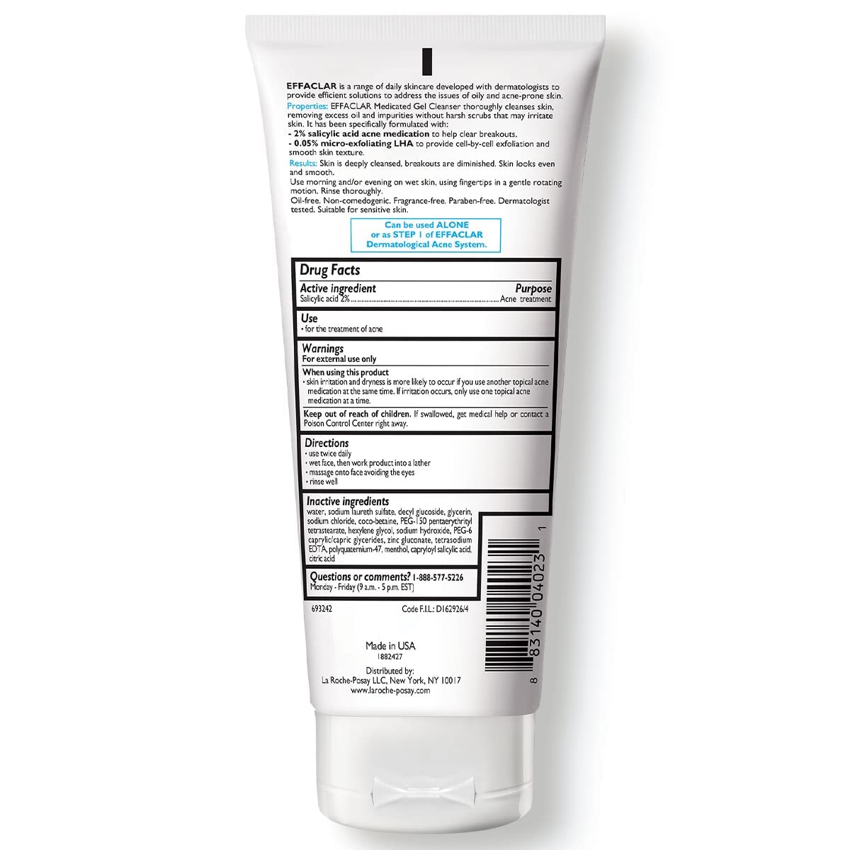 La Roche-Posay Effaclar Medicated Acne Face Wash con 2% de ácido sa...