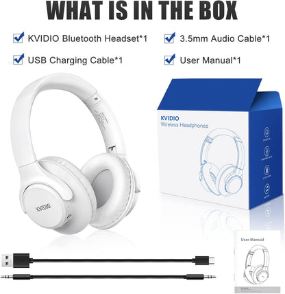 KVIDIO Auriculares Bluetooth sobre la oreja, 65 horas de reproducci...