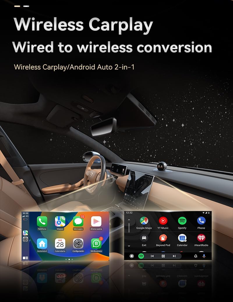 CYBERDRIVE Mini adaptador inalámbrico CarPlay actualizado con cable a inalámbrico para CarPlay y Android Auto Plug and Play Rápido Auto-Reconexión Control estable Cero Retardo Car Play para iPhone iOS