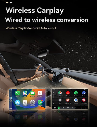 CYBERDRIVE Mini adaptador inalámbrico CarPlay actualizado con cable a inalámbrico para CarPlay y Android Auto Plug and Play Rápido Auto-Reconexión Control estable Cero Retardo Car Play para iPhone iOS