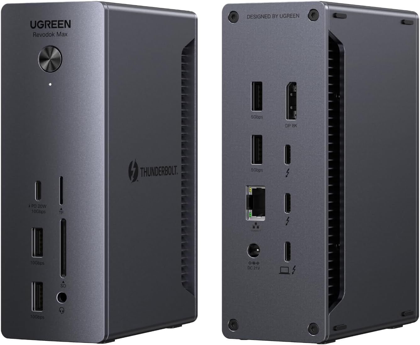 UGREEN Thunderbolt 4 Dock 13-en-1 Estación de acoplamiento de 40Gbps con pantalla única 8K y doble 4K@60Hz, carga de 90W para laptop, 2.5GbE, SD/TF 4.0. Revodok Max 213 para MacBook Surface Pro y más