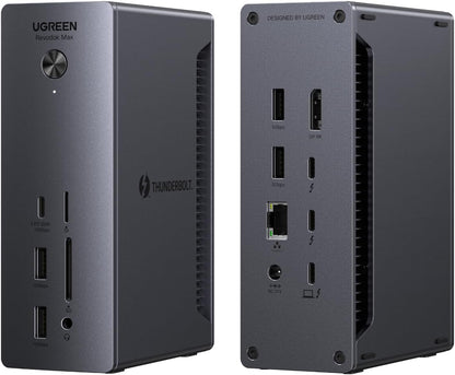 UGREEN Thunderbolt 4 Dock 13-en-1 Estación de acoplamiento de 40Gbps con pantalla única 8K y doble 4K@60Hz, carga de 90W para laptop, 2.5GbE, SD/TF 4.0. Revodok Max 213 para MacBook Surface Pro y más