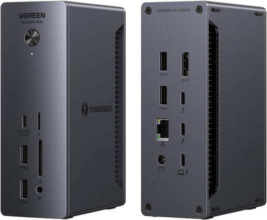 UGREEN Thunderbolt 4 Dock 13-en-1 Estación de acoplamiento de 40Gbps con pantalla única 8K y doble 4K@60Hz, carga de 90W para laptop, 2.5GbE, SD/TF 4.0. Revodok Max 213 para MacBook Surface Pro y más