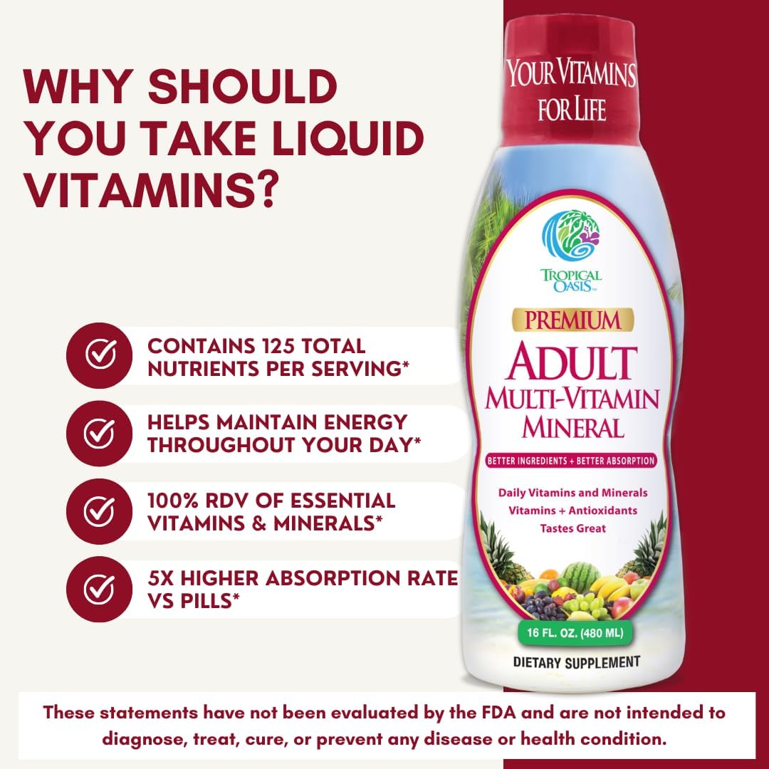 Tropical Oasis Multivitamínico líquido para adultos, suplemento mul...