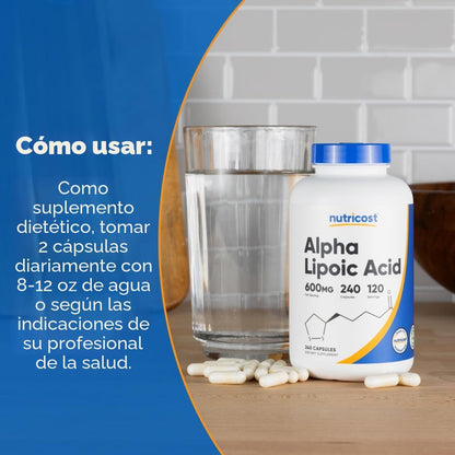 Suplemento Nutricost Ácido Alfa Lipoico, 0.02 oz por porción, 120 p...