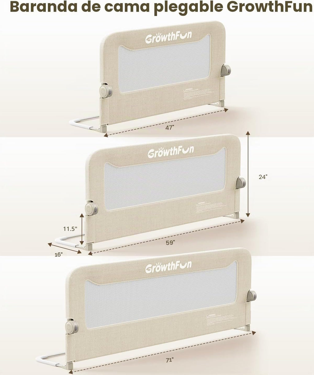 GrowthFun Riel de cama plegable para niños pequeños, marco y conect...