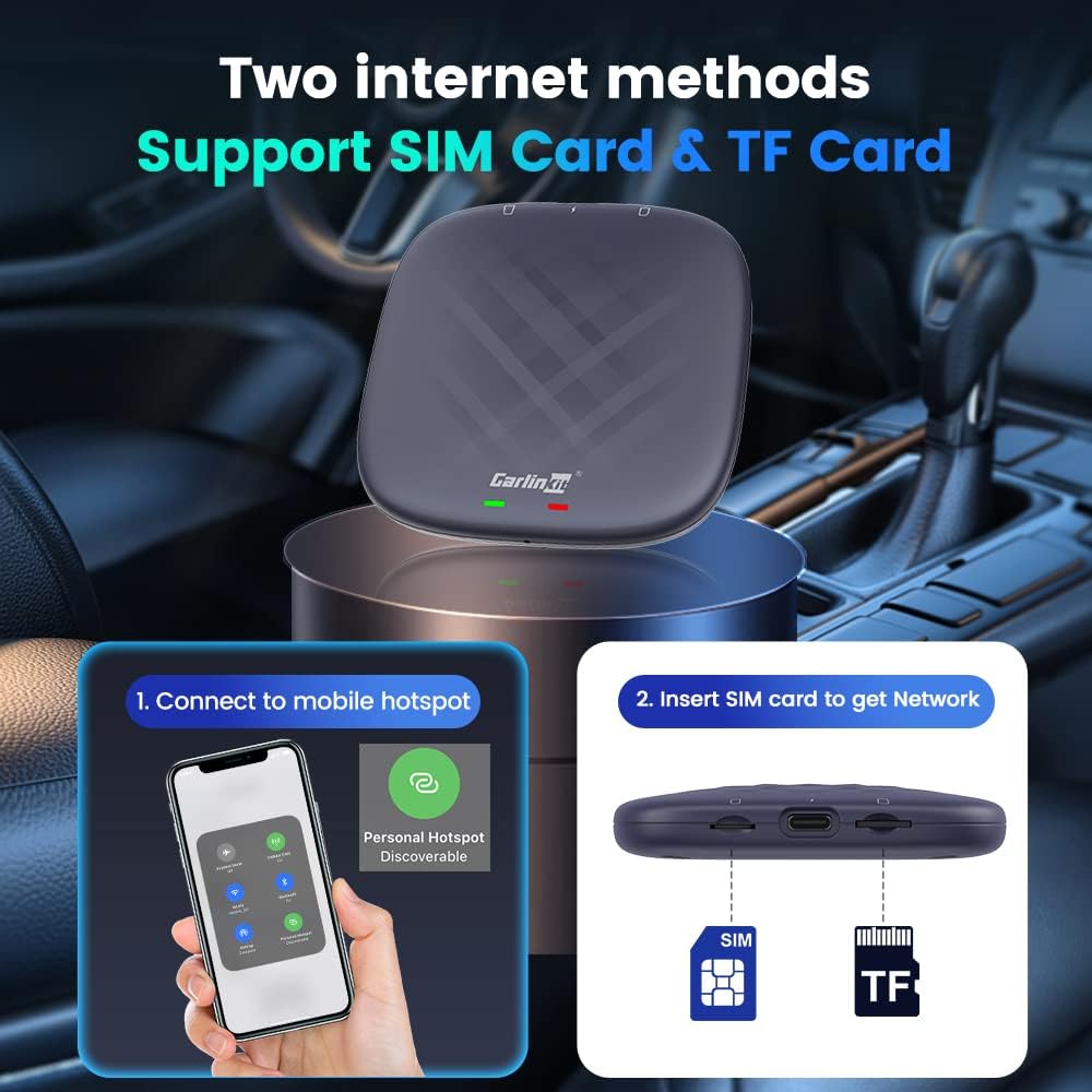 CarlinKit 8+128G - Adaptador inalámbrico CarPlay y Android Auto, CarPlay Ai Box para coche con cable CarPlay, 8 núcleos, GPS incorporado, ultra delgado, sistema Android 13.0, Bluetooth dual, tarjeta