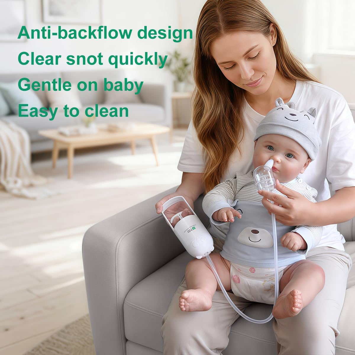 Aspirador nasal para bebé – Control manual de empujar-jalar, succión fuerte silenciosa, no necesita batería – Succión nasal suave e higiénica con caja de almacenamiento y clip de moco