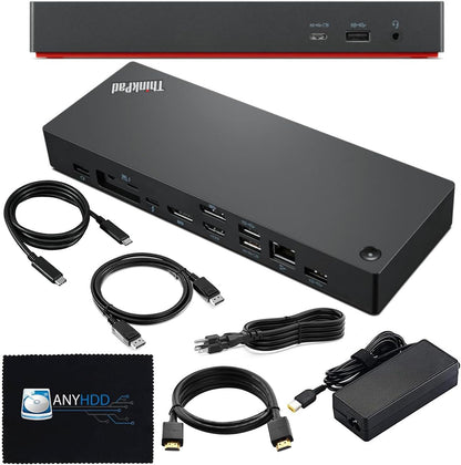 40B00135US Lenovo Thinkpad Docking Station USB C - 1 año de garantía, compatible con pantalla 4K, Thunderbolt 4 Dock con adaptador de 135W, HDMI, DisplayPort, cables Thunderbolt y paño - Estación de