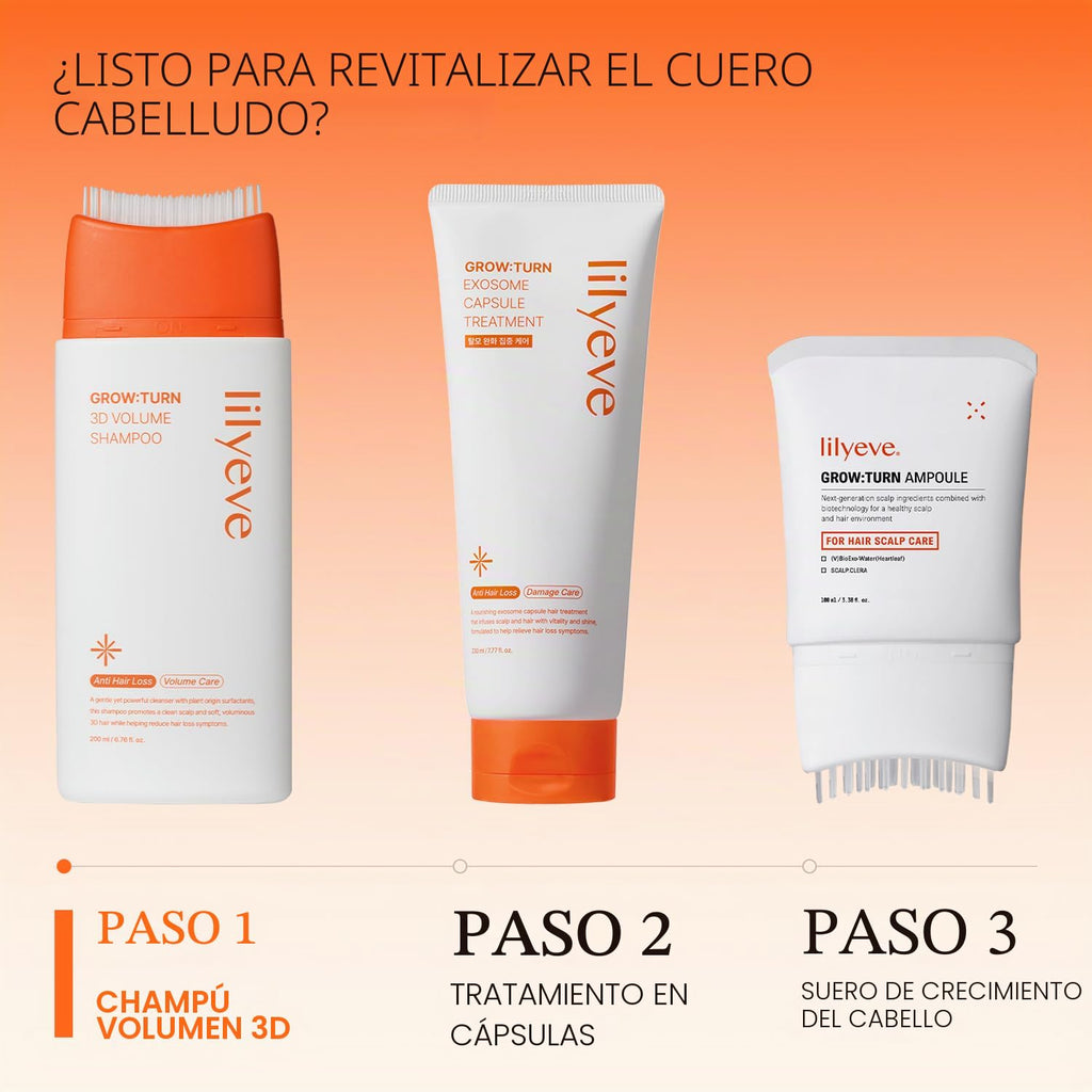 lilyeve GROWTURN Champú con cepillo de volumen 3D, biotina, crecimi...