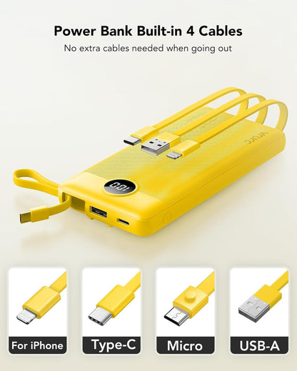 VRURC - Cargador portátil con cables integrados, batería de 10000 m...
