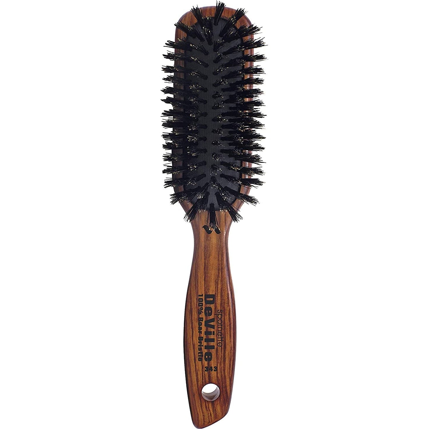 Spornette Deville - Cepillo de pelo para esculpir #343, cerdas de jabalí suaves, mango de madera, cepillo alisador acolchado para mantenimiento diario, acabado y añade brillo a cepillados y soplados