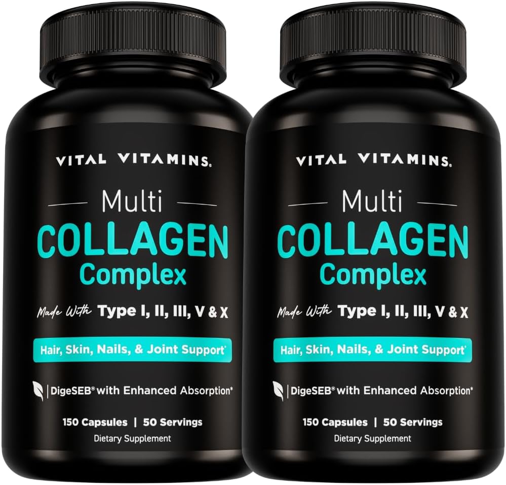 Vital Vitamins Píldoras de colágeno múltiple para mujeres y hombres...