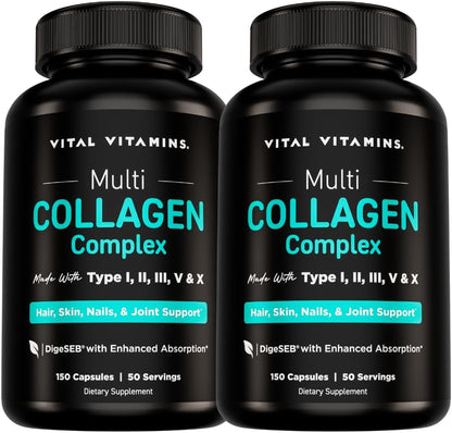 Vital Vitamins Píldoras de colágeno múltiple para mujeres y hombres...