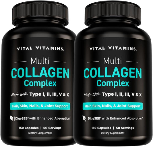 Vital Vitamins Píldoras de colágeno múltiple para mujeres y hombres...