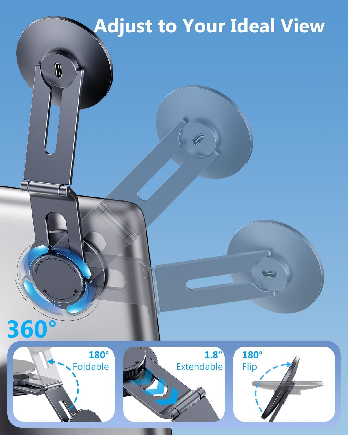 Cargador de soporte para teléfono Tesla: soporte inalámbrico de 15 W para Tesla Model 3/Y Accesorios 【 Imán N52 más fuerte + ajustable en 360° + diseño plegable? Soporte de coche para iPhone