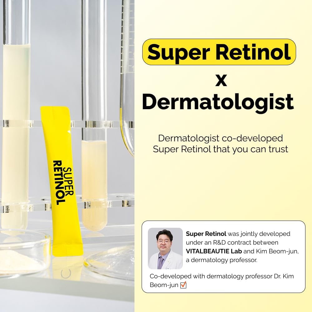 VITALBEAUTIE Super Retinol - Retinol liposomal ingestible y vitamina C 1000 mg en polvo - Suplemento vegano K-Beauty para piel y tono de vidrio radiante, cuidado de manchas oscuras, 30 paquetes