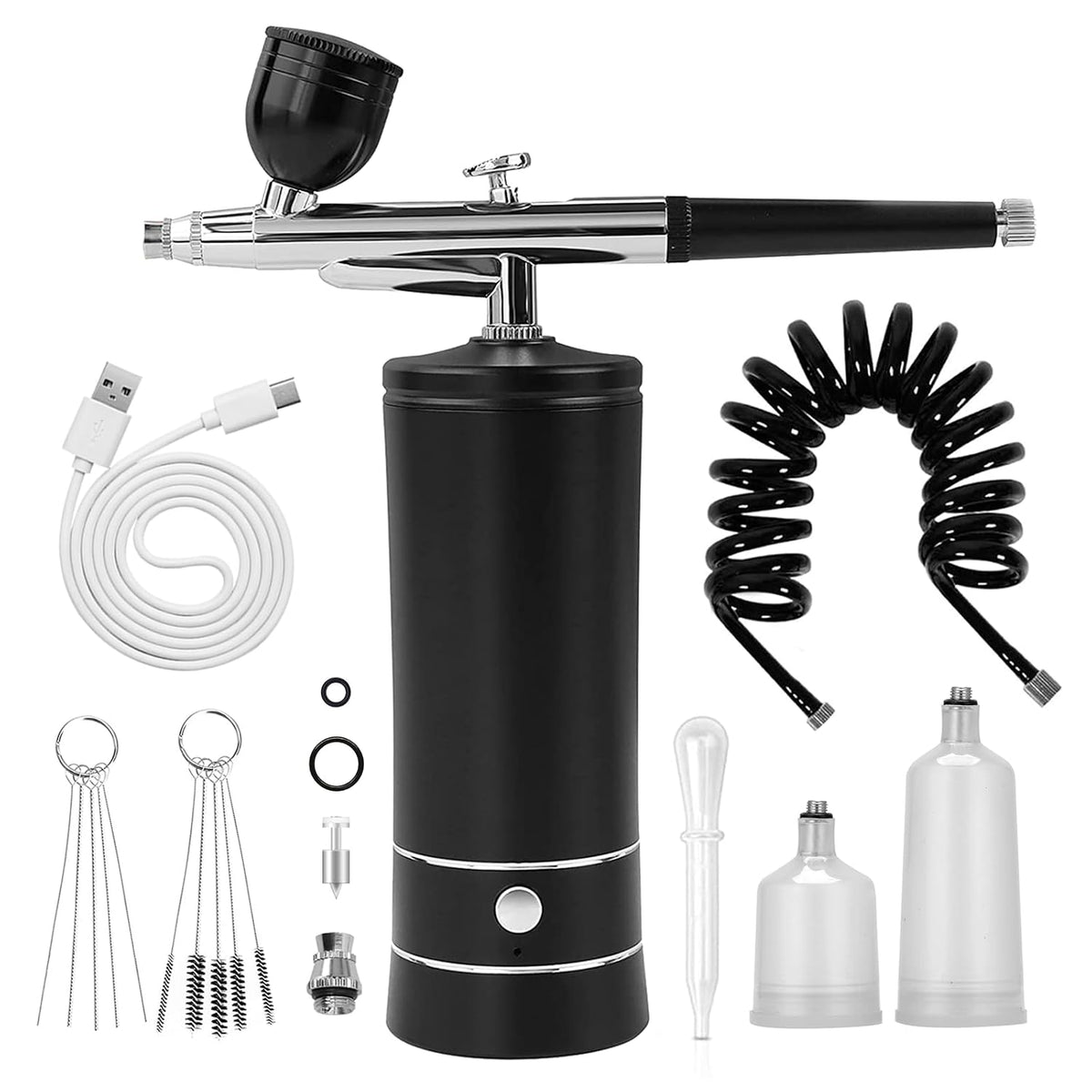 Kit de aerógrafo con compresor de aire, dijes de uñas, cepillo de a...
