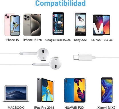 Paquete de 2 - Auriculares USB C con Cable para iPhone 16\/15, Auri...