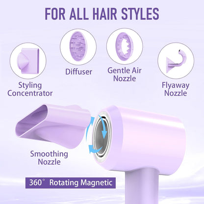 Secador de pelo, secador de pelo de secado rápido de 1800 W con mot...