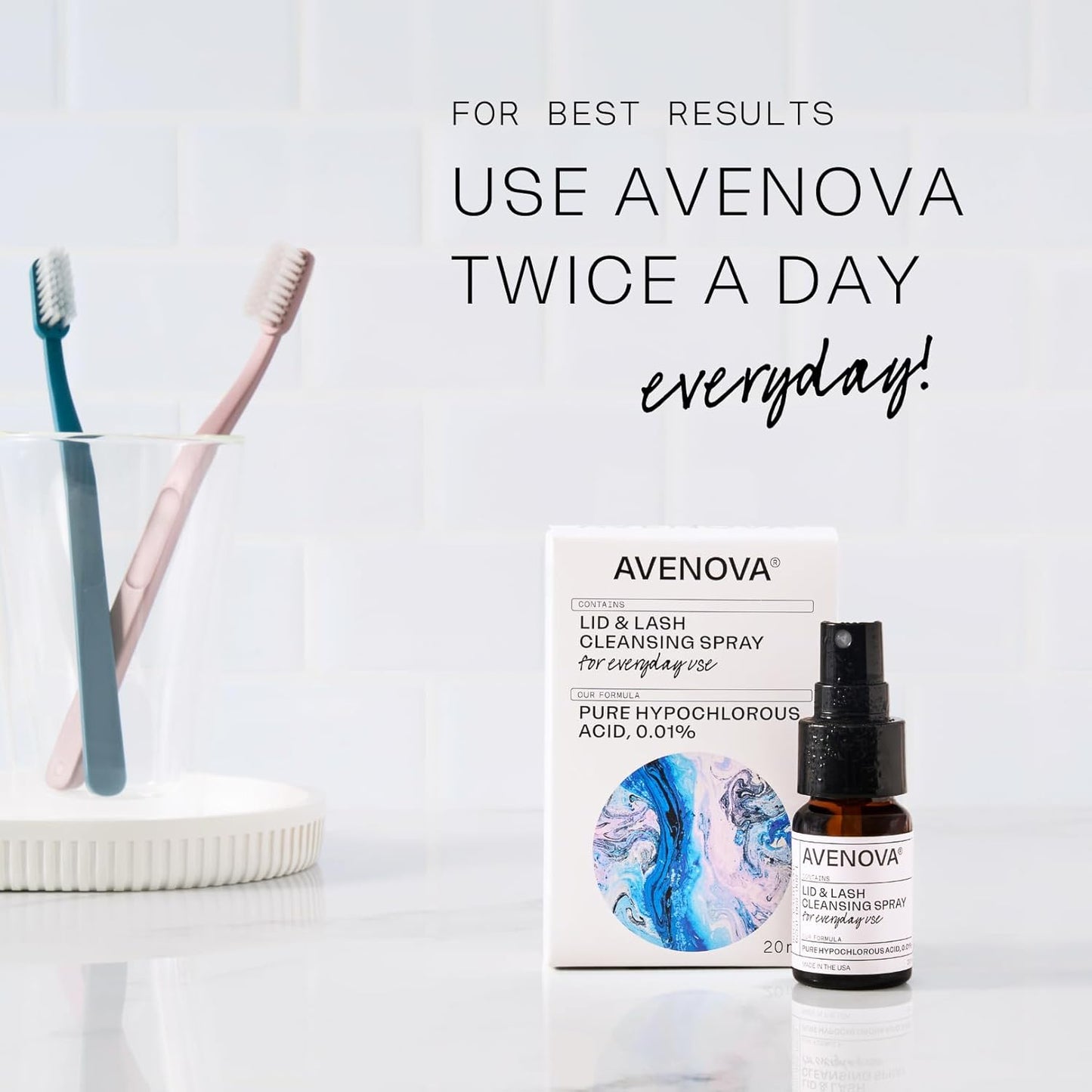 Avenova Spray Limpiador de Párpados y Pestañas - Botella de 0.68 fl oz - Spray Suave de Ácido Hipocloroso Puro para Uso Diario para Irritación Ocular