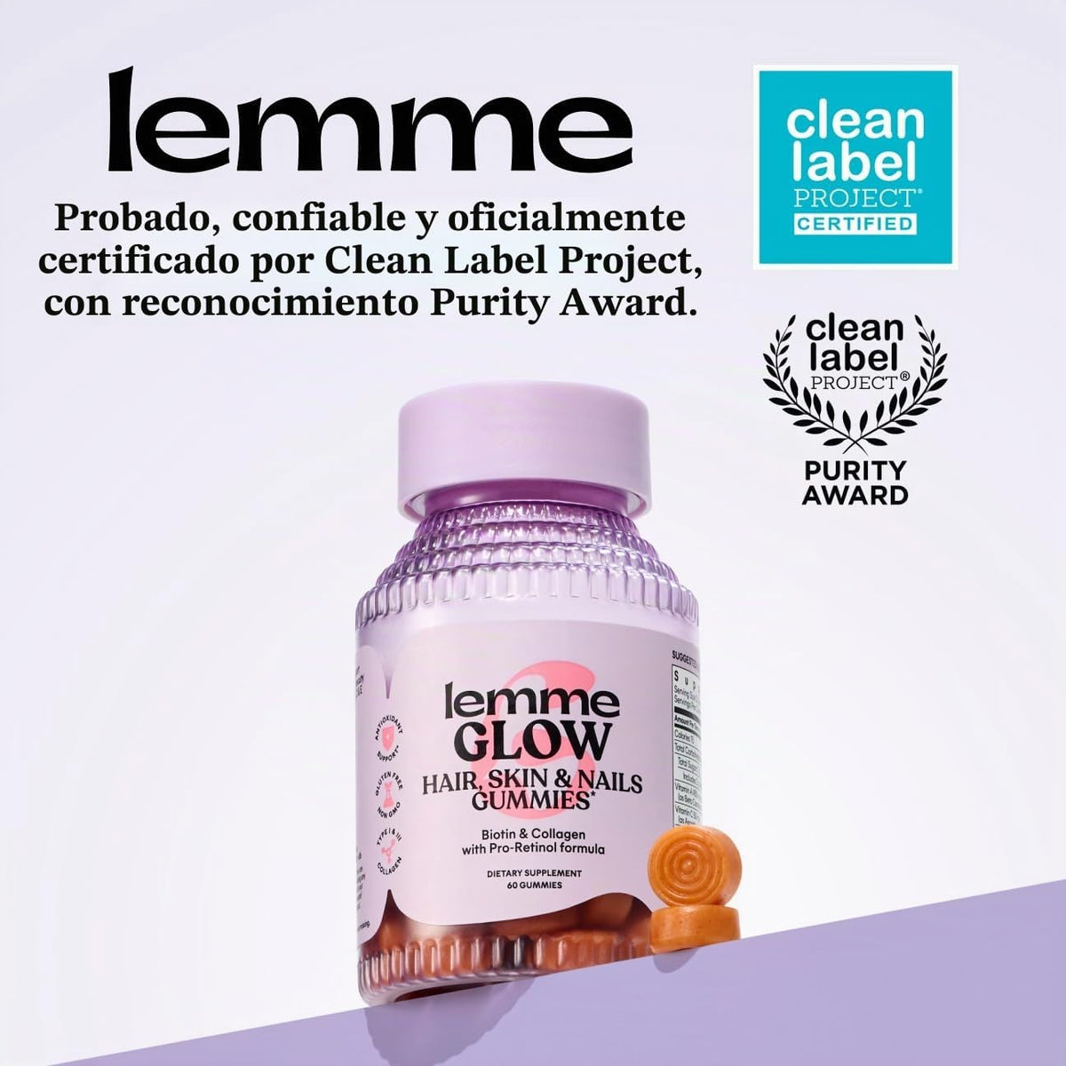 Lemme Gomitas de colágeno Glow para cabello grueso, uñas fuertes y...