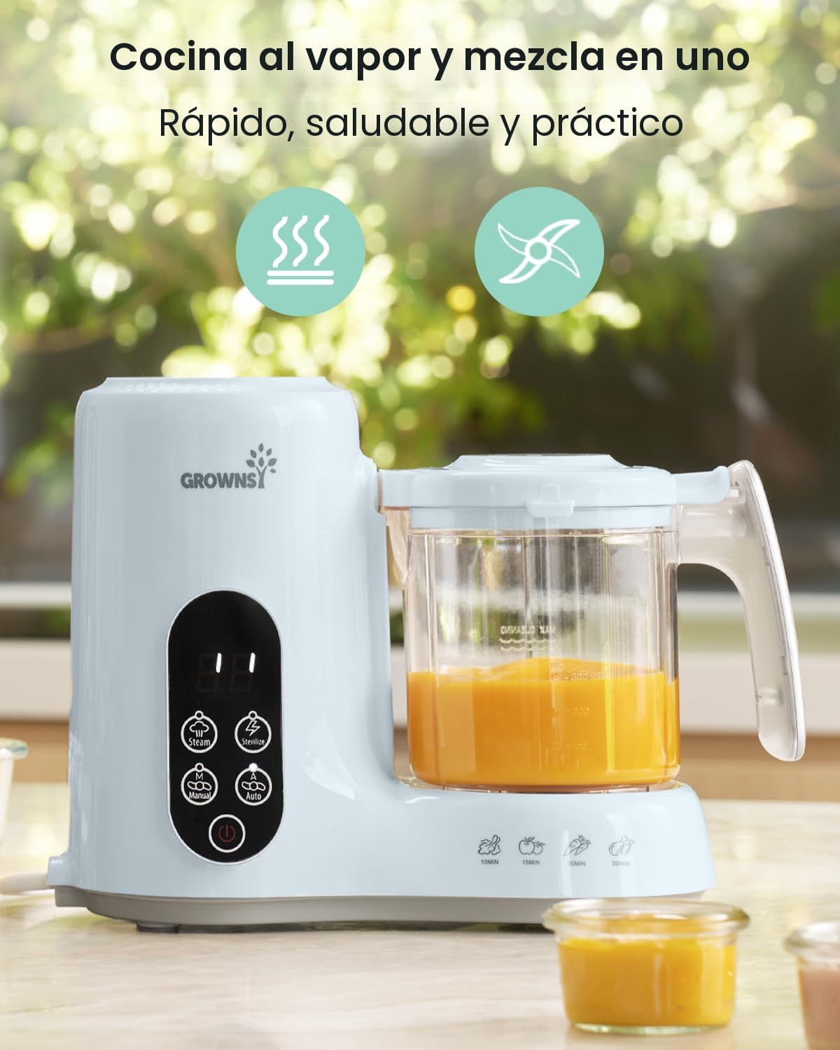 GROWNSY - Licuadora para comida de bebé con canasta de vapor, proce...