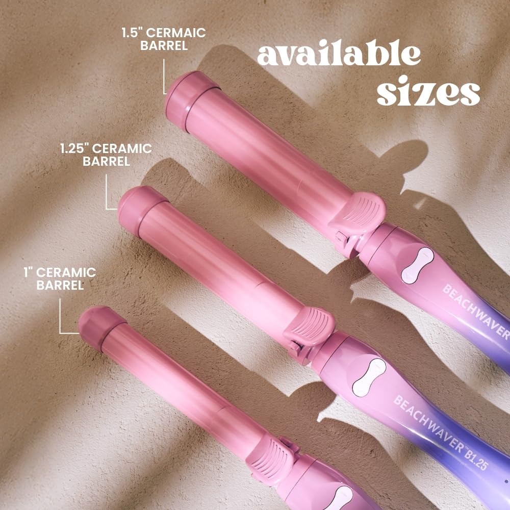 The Beachwaver Co. Beachwaver B1.25 Rizador giratorio - Rosa atardecer | Rizador de cerámica automático de 1.25 pulgadas | Apagado automático, apto para viajes, voltaje dual | Serie B (BW17SS)