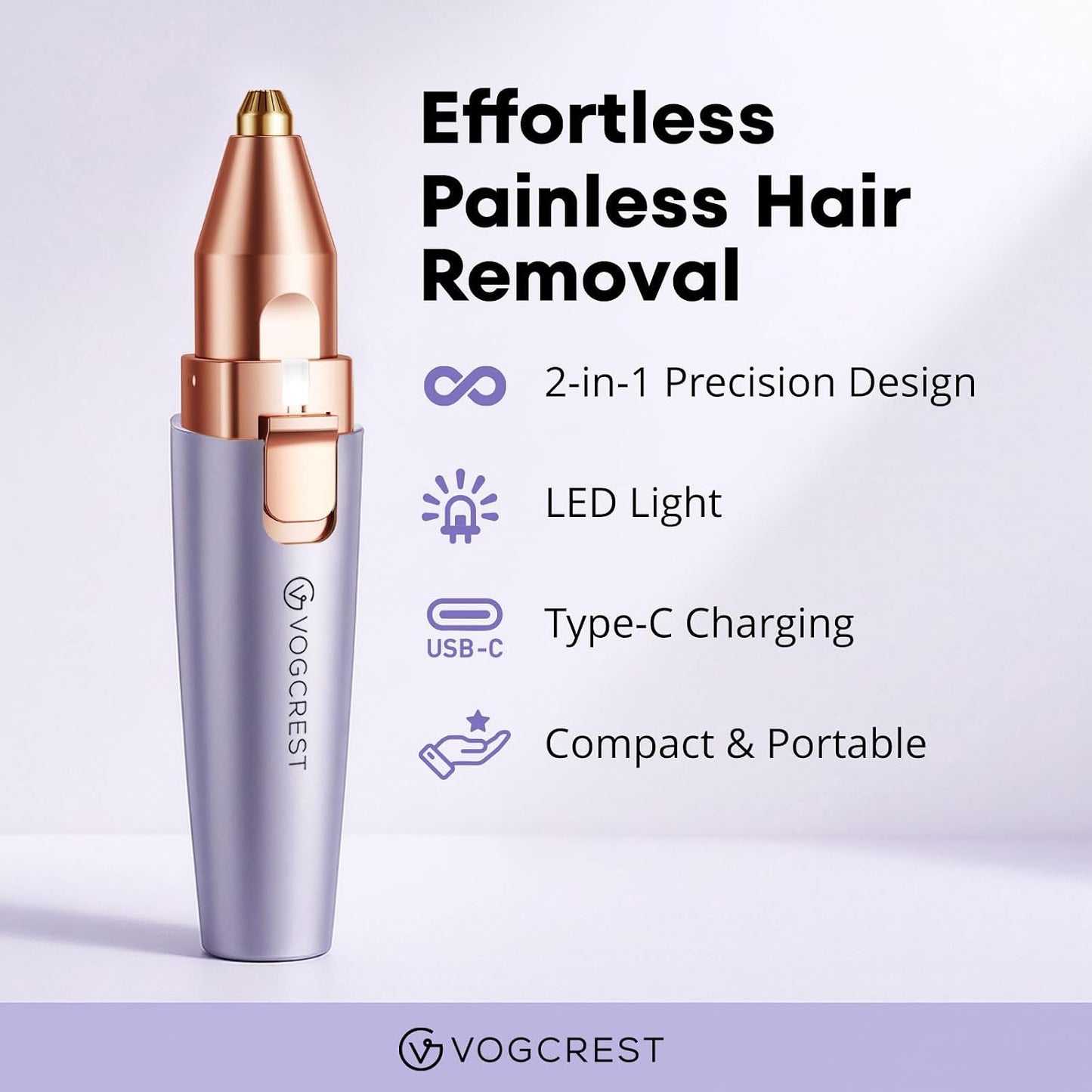 VG VOGCREST Recortadora de cejas y facial: depilación facial recarg...