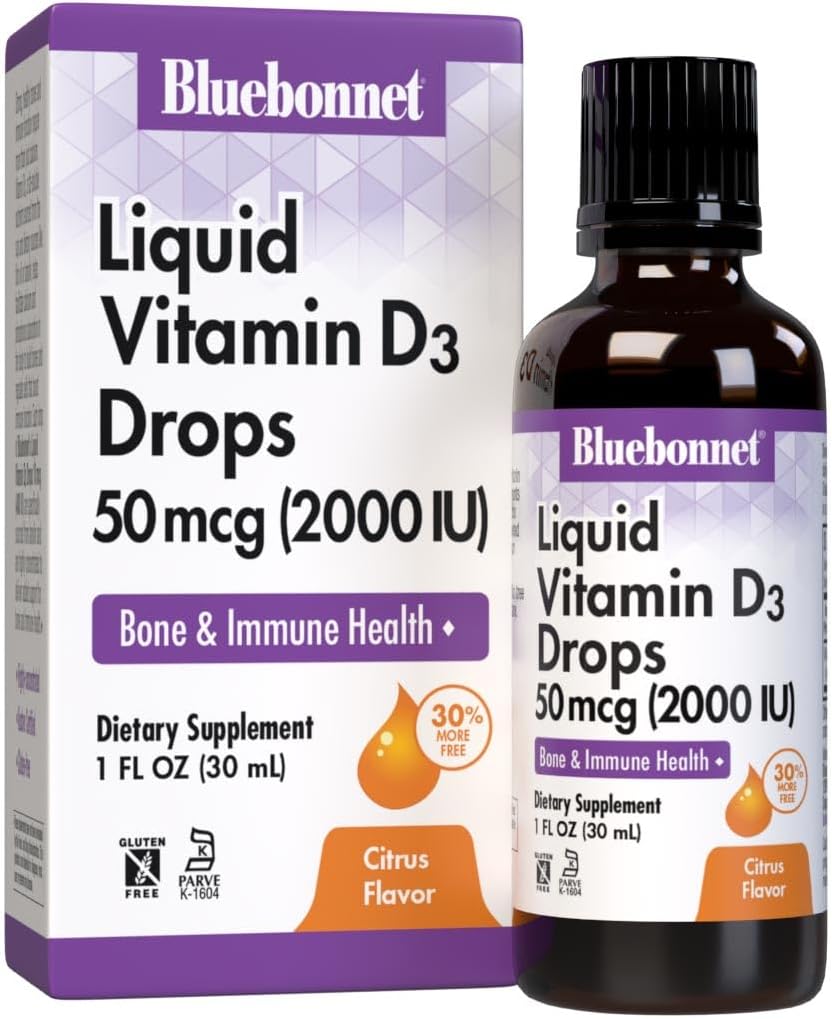 Bluebonnet Vitamina D3 2000IU 50mcg huesos fuertes y suplemento de...
