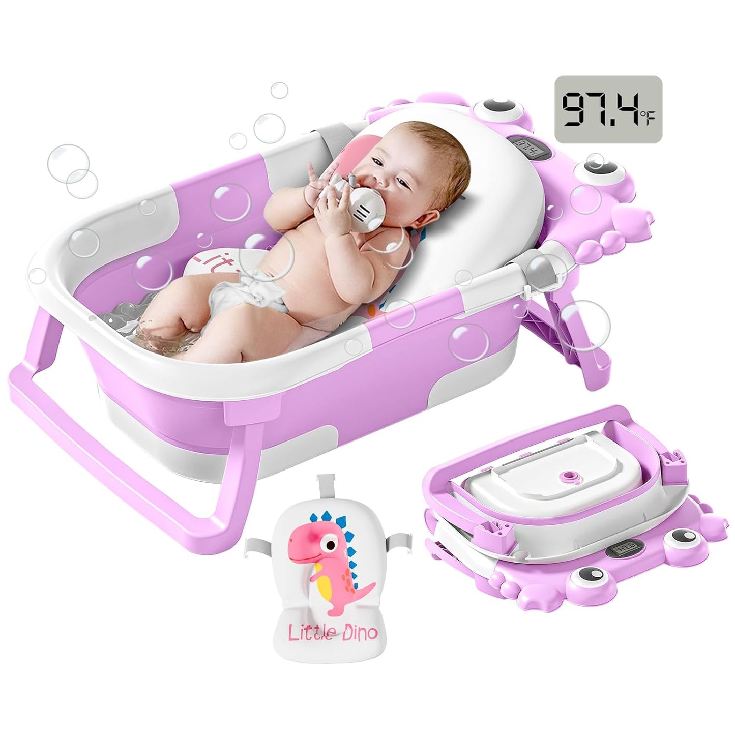 Bañera plegable para bebés de infantes a niños pequeños con monitor...